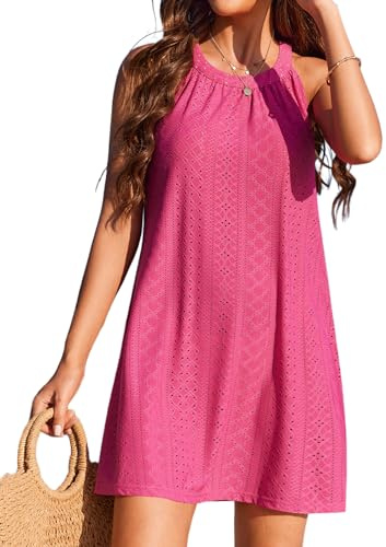 AI'MAGE Strandkleider Damen Luftige Sommerkleider Kurz Bikini Cover Up Casual Badeanzug Beach Dress Sommer Strandponcho Bademode Rosa S