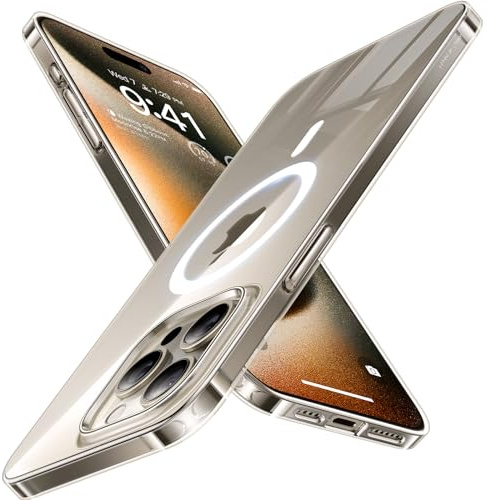 TORRAS Ultra Dünn für iPhone 15 Pro Hülle für MagSafe, Transparent | [Nr. 1 Magnetkraft & Absolut Nicht Gelb] Extrem Stoßfest Kratzfest iPhone 15 Pro Case Samtiger Griff Slim Handyhülle