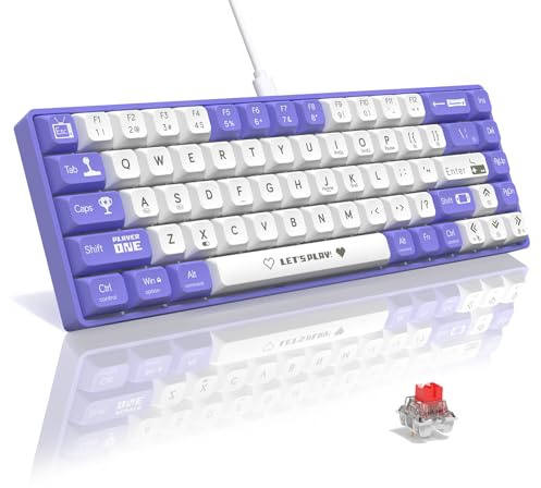 AJAZZ AK680 65% Teclado Mecánico Cableado Hot-Swap - Switch Rojo/Morado | Portátil 68 Teclas, Retroiluminación Arcoíris, Programable, Sándwich EVA, Ergonómico para Gaming/Oficina/MAC/WIN