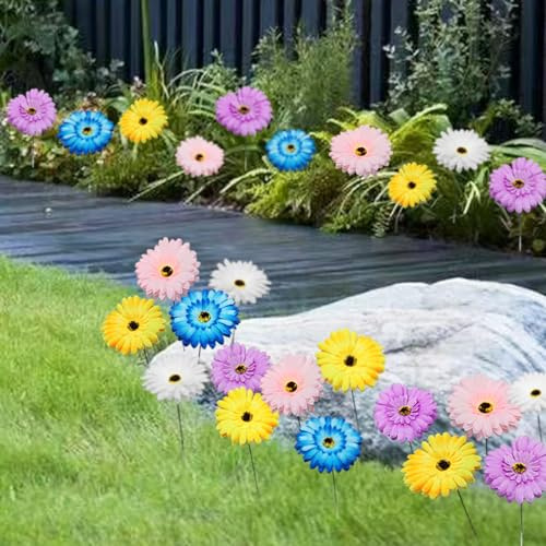 Simulation Africa Chrysanthemum Garden Stake,10 Pack Craft Ornaments Decoration Crafts Supplies Garden Sign Ground Plug Stakes for Indoor Outdoor Garden Yard Lawn Garden Stakes