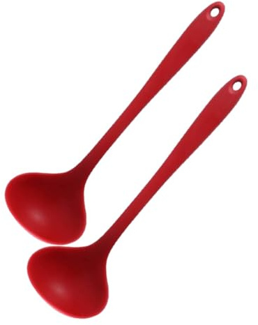Soup Ladle 2Pcs Cooking Ladle with Soft Grip Handle 11.2inch Silicone Soup Spoons Long Handle for Serving Resistant Kitchen Cooking Serving Spoon for Dinner Home Non Stick Cookware