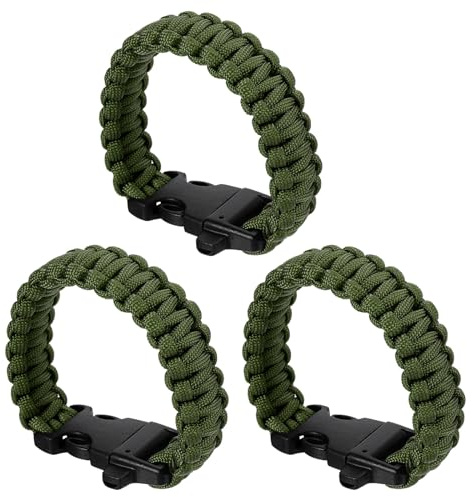 PATIKIL Bracelets de Survie en Paracorde, Lot de 3 Bracelets Tressés avec Boucle en Plastique, Enveloppes Extérieures pour Hommes, Vert Armée