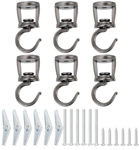 sourcing map Ceiling Hooks, 6Pcs - Metal Ceiling Hooks for Hanging Plants, Screw-in Plant Hooks for Ceiling, Outdoor Decorative Hooks for Planters Lamps Bird Feeders (Black)