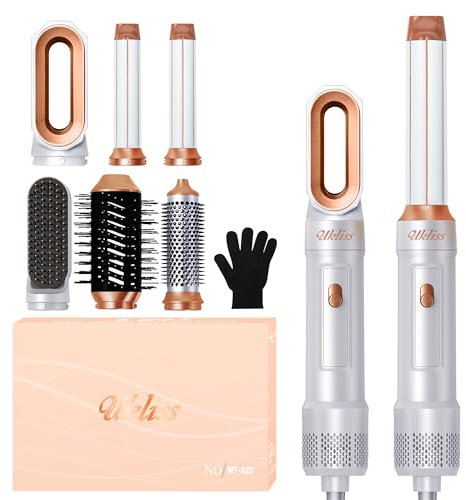 UKLISS Haarstyler 6 in 1, Warmluftbürste Set mit Rundbürstenföhn Airflow Lockenstab Automatisch Thermal Brush Föhn Rundbürste Airstyler für Haare Glätten, Trocknen, Volumen, Locken (Weiß)
