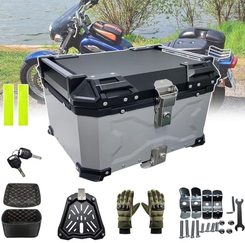 smafoseedding Motorrad-Heckkoffer, Aufbewahrung Für Motorradhelme, Mit 1 Motorradhandschuhen, Einfach Zu Verstauen Und Zu Reinigen, Geeignet Für Motorradbegeisterte, Motorradreisende,Silver-45L