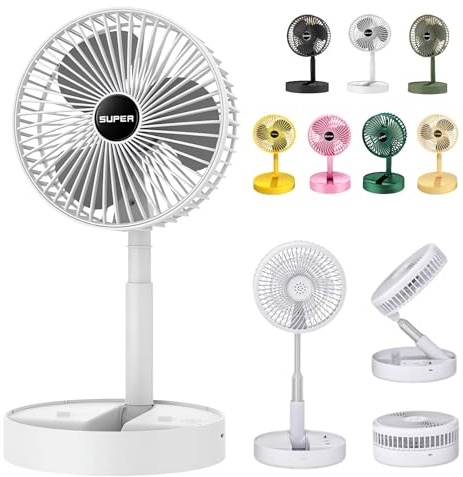 Ventilatore telescopico pieghevole – Ventilatore portatile ricaricabile USB pieghevole da scrivania per viaggi, silenzioso ventilatore pieghevole wireless oscillante compatto da pavimento per