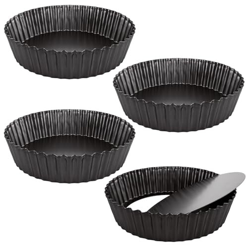 GBACHOOSE 4 Pack Deep Quiche Pan, 24cm/9’’ Tart Tin with Loose Base, 6cm Deep Non-Stick Quiche Dish, Round Flan Tins for Baking Pies Pizza Cheese Cakes Fruit Tart