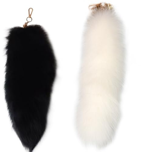 Pastoralist Fox Tail, 2pcs 40 cm/15,7 Zoll flauschiger Fuchsschwanzschlüsselkette, dekorativer Therian Tail Anhänger, pelzige Fuchsschwänze für Handtaschen -Cosplay (Style 3)