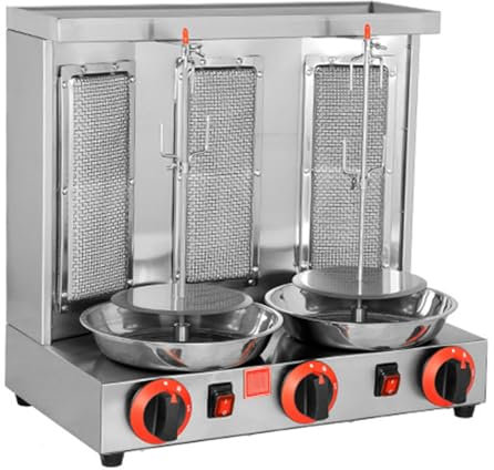 XCSCUK Gas Barbecue Grill Kebab Machine, Vertical Rotisserie Oven Grill, with Automatic Rotating Grill, for Restaurant Home Kitchen (Silver)
