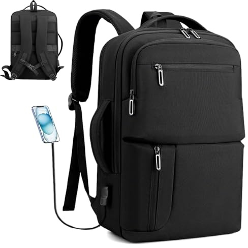 Clufar Business Laptop Ryggsäck Herr 15,6 tum Svart Vattentät med USB-laddningsport för tonåring Laptopväska Business Ryggsäckar Stöldskydd för Daypack Work College,Svart