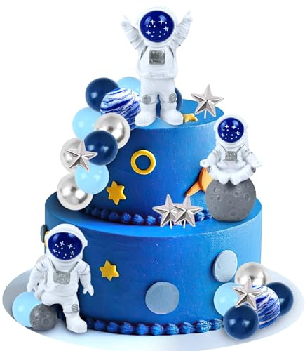 Astronauttårta dekoration, 25 stycken rymdtårtdekorationer, dekorativa tårta bollar, tårta dekorationsbollar, blå tårtbollar för födelsedagsfest