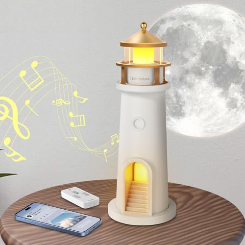 vsshe Lighthouse Decoration, Moon Lighthouse Lamp, Lighthouses Night Light with Remote Control and Bluetooth, Rechargeable Moonlight Projector Light Gift for Kids Christmas Birthday Bedroom Decor