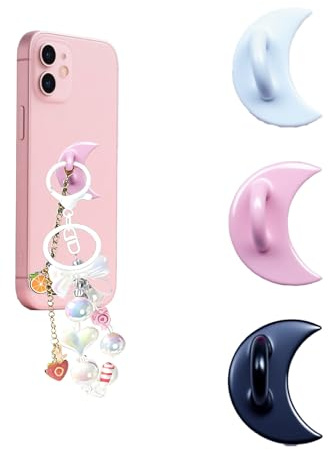 Leeneen Cell Phone Ring Holder, Metal Finger Ring Stand Sticky Grip Loop Adhesive Phone Charm Hook for Mobile Case Pad Tablet DIY Accessories (Moon)