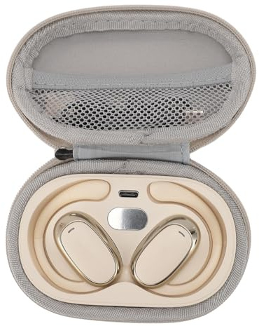 Yctze Écouteurs Supra-Auriculaires Confortables avec étui de Chargement à Affichage LED pour Une Utilisation Quotidienne, pour Le Travail, la Course et Les Activités de Loisirs (Beige)