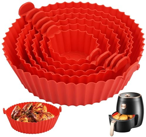 6 Pieces Eco-Friendly Reusable Air Fryer Silicone Liners, Non-Stick & Oven Safe Silicone Trays for Air Fryer, Round & Square Accessories for Tower and Most Air Fryers