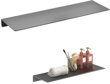 Kaslaider Étagère Murale 40 cm sans Perçage, Alliage d'Aluminium Étagère de Douche avec Vis à Expansion et Adhésif, Tablette Murale Adhésive, Support de Rangement pour Salle de Bain Cuisine