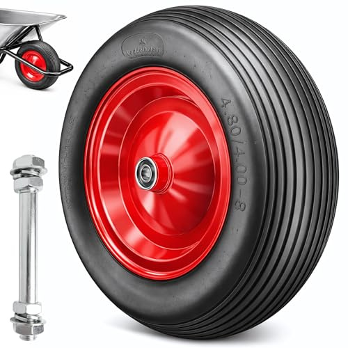 Veddelholzer PU Vollgummi Schubkarrenrad Sackkarrenrad 4.80/4.00-8 auf Stahlfelge Ø 385 inkl. Achse und Montage Verschraubung Traglast 200 kg pannensicheres PU universell einsetzbar