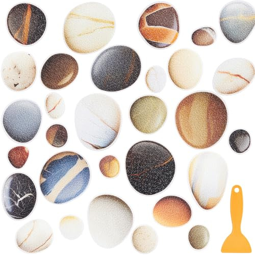 Fullhawl 30 Pcs Pebble Non Slip Bathtub Stickers Colorful Pebble Anti Slip Shower Stickers Shower Floor Nonslip Sticker Applique Adhesive Decals Treads with Scraper for Bathtub Bathroom Floor