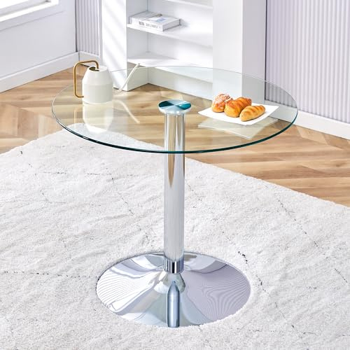 Ligterra Couchtisch aus Glas, Beistelltisch, Glastisch mit Metallgestell, Minimalistischer Glasbalkentisch mit Einem Durchmesser Von 85 cm und Einer Höhe Von 76 cm, Glastisch Wohnzimmer