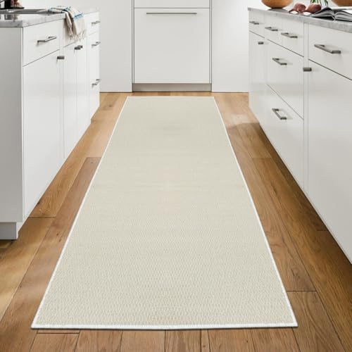 WTHYGB Teppich Läufer Flur, Küchenläufer 60x180cm rutschfest Waschbar | Bettvorleger für Waschküche, Vorzimmer, Schlafzimmer Küche und Wohnzimmer, Carpet einfarbig Beige