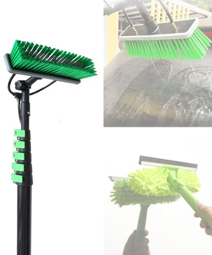 Kit de brosse de nettoyage de fenêtre de 10,8 m avec raclette et distributeur de savon pour toits, panneaux solaires, voitures et outil de nettoyage efficace alimenté par l'eau
