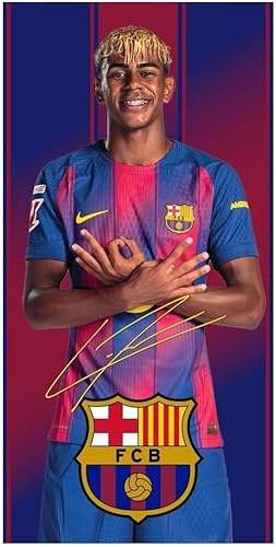 Barcelona FC Asciugamano da Spiaggia in Microfibra, Motivo Lamine Yamal, Pedri e Scudo, 70 x 140 cm, 9 Disegni a Scelta (Lamine 915066)