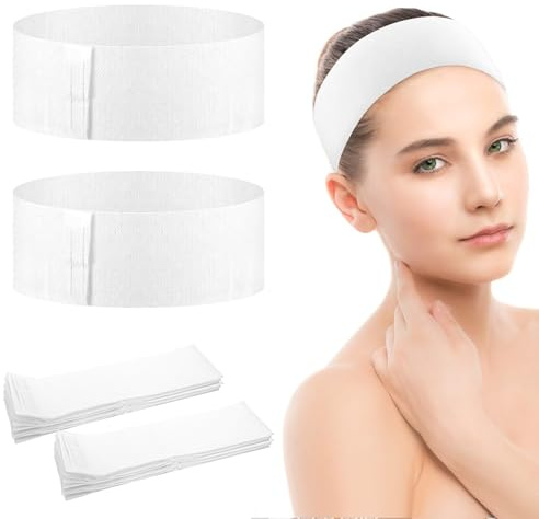 Qianyu 20 stycken engångs spa ansiktspannband vita kosmetika elastiskt hårband mjukt justerbart hudvård, pannband för kvinnor flickor ansiktsrengöring smink hårskyddsband