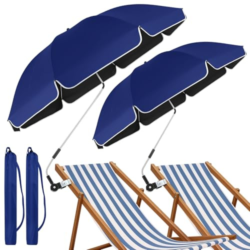 WingFly 2 Pack Beach Chair Umbrella with Clamp, UPF50+ Canopy Umbrella with clip, 360°Adjustable Portable Outdoor Wheelchair, Patio, Golf Carts,Camping(Not Include Chair) (Navy blue)