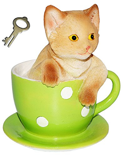 alles-meine.de GmbH Spardose - süße Katze in Einer Tasse - mit Schlüssel/stabile Sparbüchse - aus Kunstharz - Kätzchen - Rassekatze/Hauskatze - Sparschwein - lustig witzi..