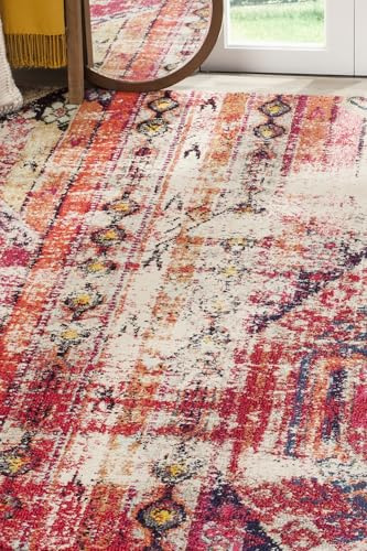 SAFAVIEH Boho Teppich für Wohnzimmer, Esszimmer, Schlafzimmer - Monaco Collection, Kurzer Flor, Magenta und Multi, 155 X 231 cm