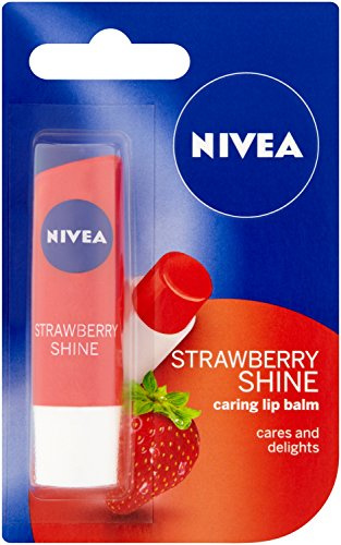NIVEA Lip Balm Fruity Shine Strawberry (4.8g, Pack of 12), Moisturising Lip Balm Enriched with Natural Oils, Shimmery Lip Gloss for Girls for 24h Hydration, Lip Care
