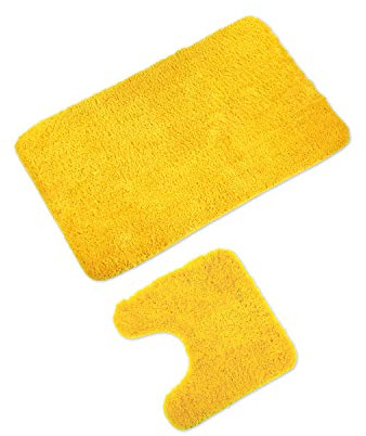 WohnDirect Badematten Set - WC Vorleger (45x45cm), Badematte (60x100cm) - rutschfest waschbar Badezimmerteppich MIT WC-Ausschnitt - Gelb