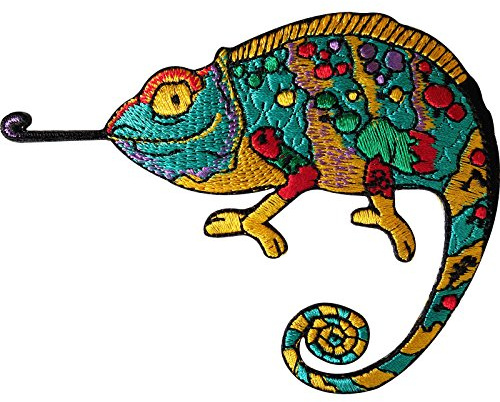 Chameleon Patch Iron/Sew On Clothes Jacket Bag Biker Embroidered Lizard Badge
