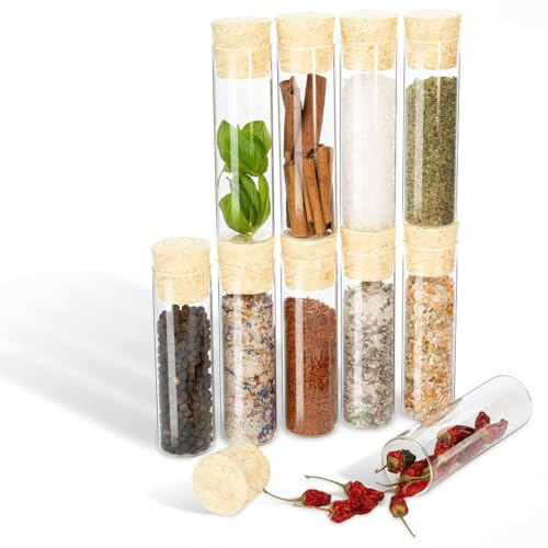 Tuuters 25 Stück Glas Gewürzgläser mit Korken Verschluss (130 x Ø30mm) | Kleine Glasfläschchen mit Natur-Korken für Gewürze, Gewürzbehälter zur Aufbewahrung, Verschenken, Reagenzglas 3cm Durchmesser