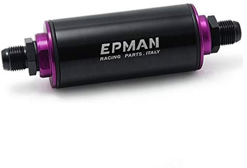 EPMAN AN8 Racing Kraftstofffilter – Hoher Durchfluss, 100 Mikron Edelstahl-Inline-Filter für Turbo- und Performance-Anwendungen (schwarz)