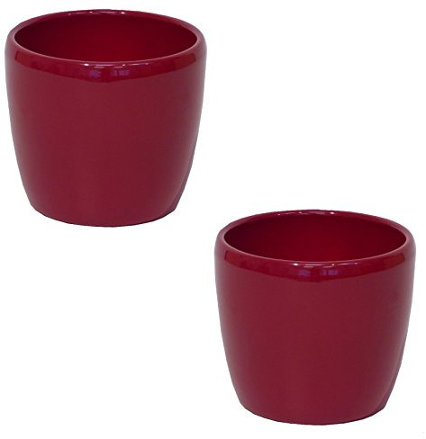 Set 2 teilig 2 Keramik Hydro Blumentöpfen Venus weinrot 13/12 Ø 16 cm H 14 cm