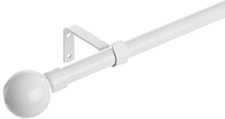 LOLAhome Set de Barra de Cortina Extensible de 122 a 210 cm, 2 escuadras y 2 terminales Blanco de Metal