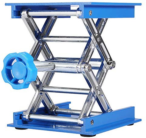 Labor-Hebebühne 100x100 mm, höhenverstellbarer Scherenständer aus eloxiertem Aluminium, Laborhubtisch für Experimente, Hebeplattform 45-158 mm