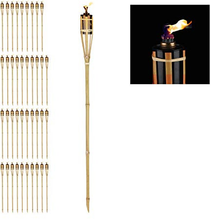 Relaxdays Kit de 40 Antorchas Jardín de Aceite con Mecha, Farolillos Bambú, Marrón, Exterior, 90 cm, Marrón Natural