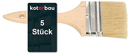 KOTARBAU® Farbpinsel Mit Holzgriff 76 mm 5 St. Alle Größen Flachpinsel Beizen Lasur Farben Malerpinsel Streichen Lack Acrylfarben Reißfeste Borsten Auswaschbar Uni