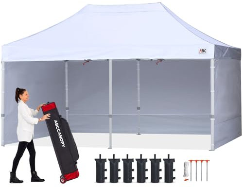 ABCCANOPY Pavillon 3x6m étanche Pop-Up Pavillon de Jardin Festival Protection solaire avec 4 Panneaux latéraux+Sac à Main,Blanc