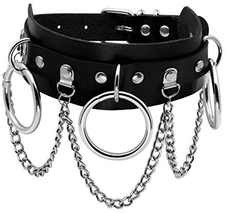 Eigso Punk Gothic Halsband für Frauen Männer mit Schwarz PU Leder Herz und O-Ring verstellbar