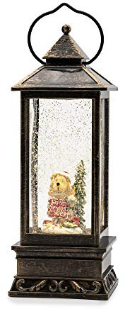 Hellum LED Laterne, Schneekugel Weihnachten mit Motiv Hund, Timerfunktion, 10x27,5cm leuchtende Weihnachtslaterne mit Schneegestöber batteriebetrieben, Beleuchtung Weihnachten, 524574