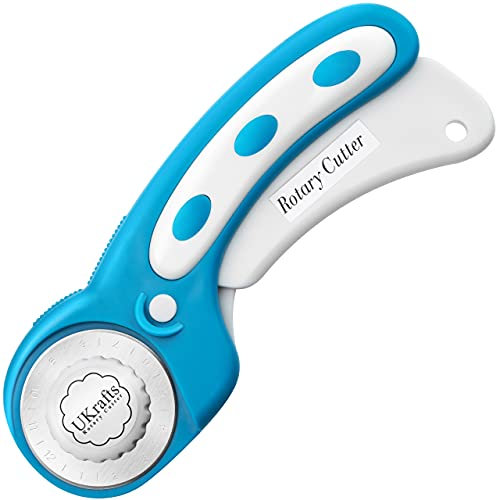 UKrafts Rotary Cutter for Fabric 45mm Highly Sharp SKS-7 Blade with Safety Lock - Cutting Wheel for Fabric, Sewing, Paper, Arts & Crafts - Fabric Cutter Perfect for Left & Right Hand Users