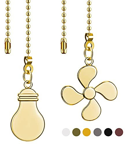 Akahttbn Ceiling Fan Chain Extender Set, 12 Inch Ornaments Extension Chains with Decorative Light Bulb and Fan Cord, Brass