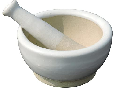 Porcelain Mortar and Pestle - Pill Crusher, Spice Grinder, Herb Bowl, Pesto Powder – With Anti - Slip Base and Grip