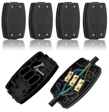Lot de 4 connecteurs électriques, Coffret Electrique Boitier Electrique à 3 bornes, 13 A 250 V, pour éclairage extérieur, maison (noir)
