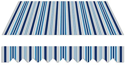 home Trends Markisenstoff 4m Markise mit Volant 4 x 3 m Markisenbespannung ersatzstoff 387 x 300cm Balkon Markise wasserabweisend & Sonnenschutz Ersatz Markisentuch P3016-Blau Weiß Grau Gestreift