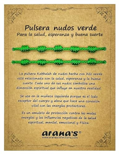 arana's - Pulsera 7 chakras con nudos verde mujer hombre - Para la salud y esperanza - Hilo verde protección energía negativa - Amuleto de la buena suerte