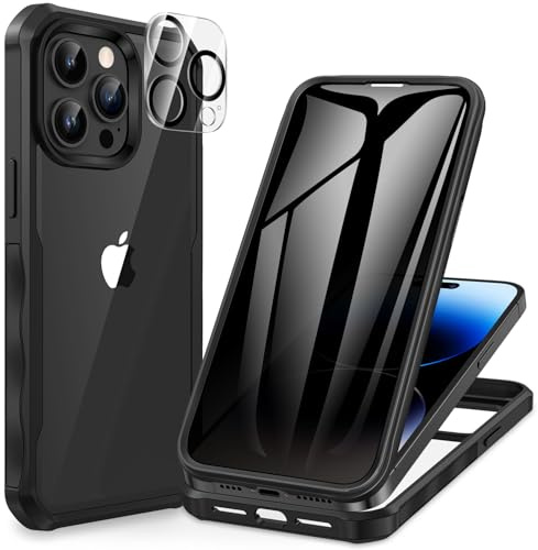 CENHUFO Sichtschutz Hülle für iPhone 14 Pro Max, Kompatibel mit MagSafe Eingebautem Privacy Panzerglas Displayschutz und Kameraschutz 360 Grad Handyhülle Magnetisch Schutzhülle Stoßfest Case -Schwarz